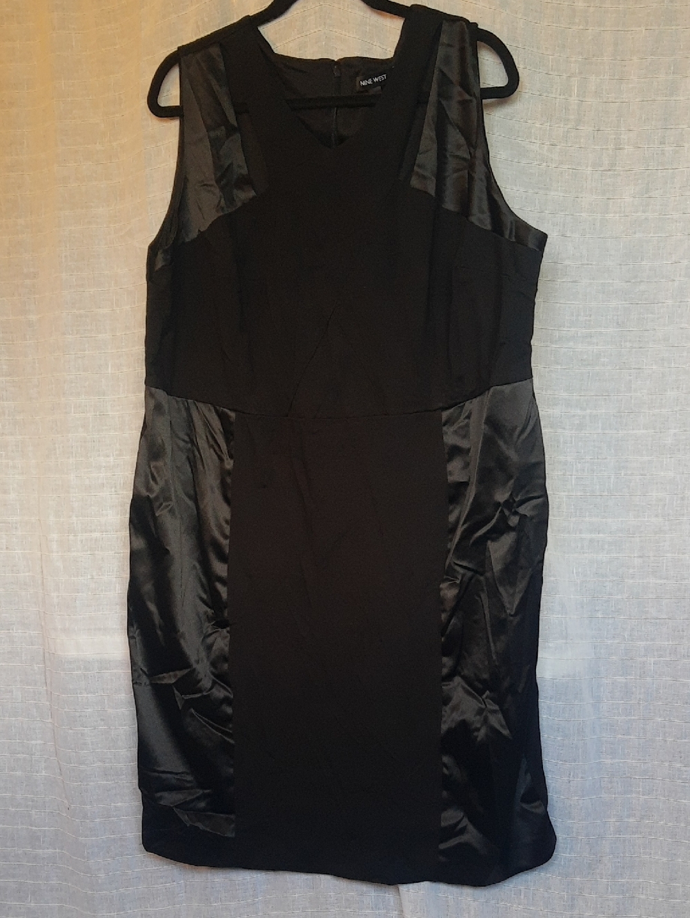 Nine West Black Satin-Panel Midi Dress